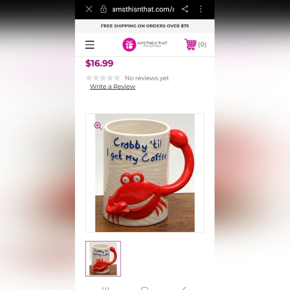 Coastal Fun Crab Ceramic 12oz Mugs - Set of 3 - Picture 6 of 11